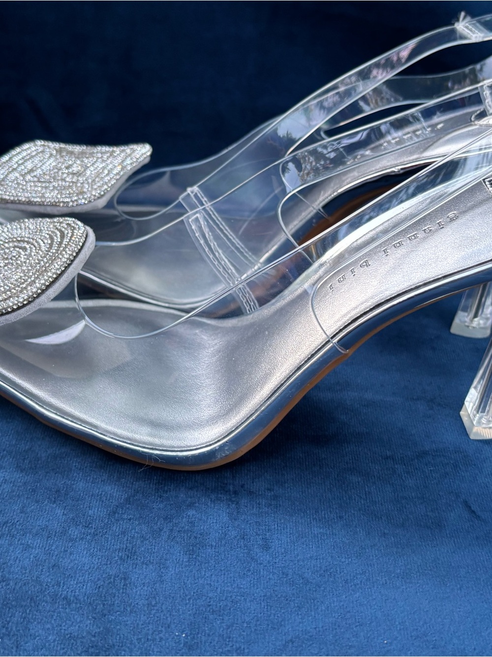 Crystal-Embellished Silver Slingback Heels - Women's size 8 - Picture 6 of 15